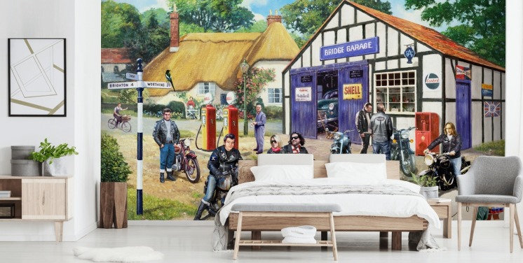 past rockers on motorbikes getting petrol wallpaper