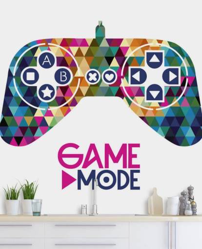 Kleurrijke muurschildering met driehoekige patroon gamingcontroller Kleurrijke muurschildering met driehoekige patroon gamingcontroller