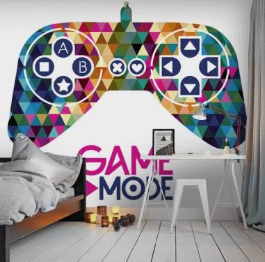 Colourful Triangle Patterned Gaming Controller Wall Mural