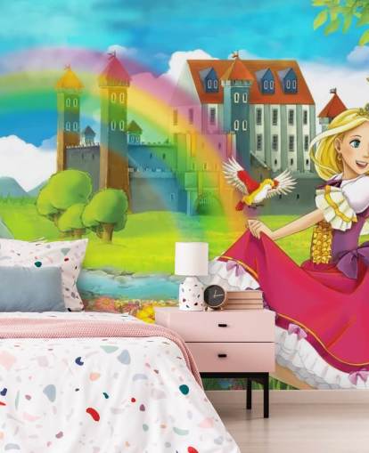 Prinsesse og regnbue veggmaleri Prinsesse og regnbue veggmaleri
