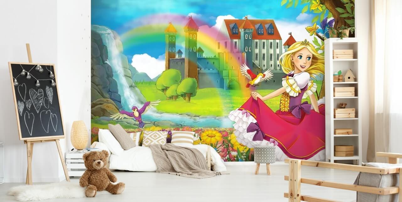 Prinsessan och regnbågen väggmålning