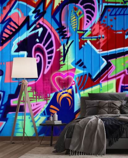 Decorazione murale con graffiti con motivi colorati Decorazione murale con graffiti con motivi colorati