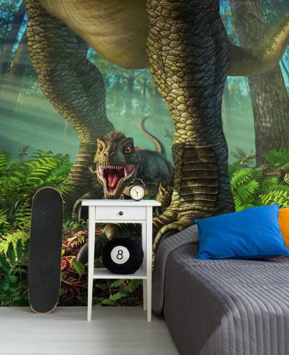 mural verde de dinosaurios para niños llamado Wee Rex de Jerry LoFaro para dormitorios infantiles y salas de juegos mural verde de dinosaurios para niños llamado Wee Rex de Jerry LoFaro para dormitorios infantiles y salas de juegos