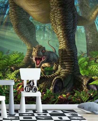 green kids dinosaur wallpaper mural called Wee Rex by Jerry LoFaro for kids bedrooms and playrooms green kids dinosaur wallpaper mural called Wee Rex by Jerry LoFaro for kids bedrooms and playrooms