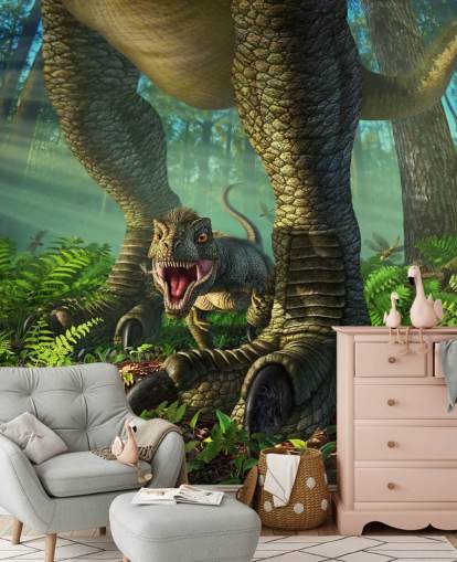 green kids dinosaur wallpaper mural called Wee Rex by Jerry LoFaro for kids bedrooms and playrooms green kids dinosaur wallpaper mural called Wee Rex by Jerry LoFaro for kids bedrooms and playrooms