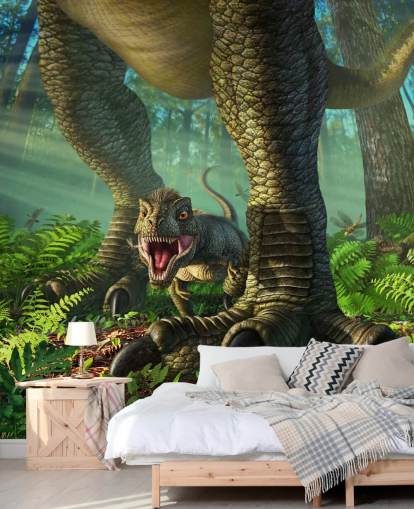 groene dinosaurusmuurschildering voor kinderen genaamd Wee Rex van Jerry LoFaro voor kinderkamers en speelkamers groene dinosaurusmuurschildering voor kinderen genaamd Wee Rex van Jerry LoFaro voor kinderkamers en speelkamers