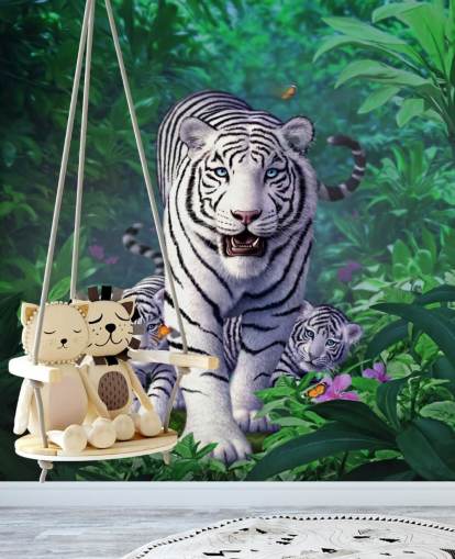 Decorazione murale con tigre bianca e cuccioli Decorazione murale con tigre bianca e cuccioli