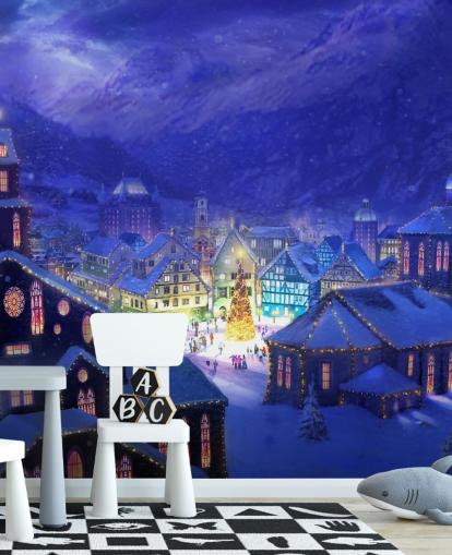 Snowy Fantasy Weihnachtsstadt Tapete Snowy Fantasy Weihnachtsstadt Tapete