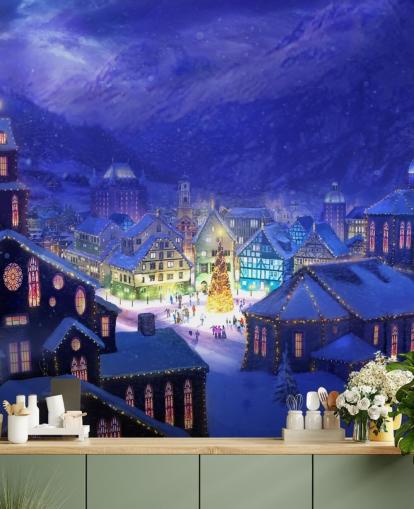 Snowy Fantasy Juleby Baggrund Snowy Fantasy Juleby Baggrund