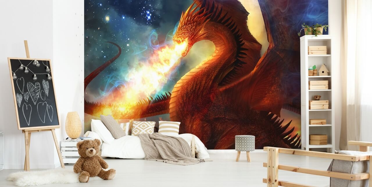 Red Dragon and Fire Fantasy Wallpaper