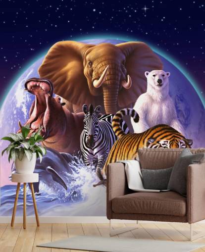 Mural de montagem de elefantes e outros animais Mural de montagem de elefantes e outros animais