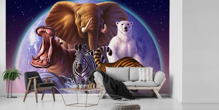 Elephant and Other Animals Montage Mural