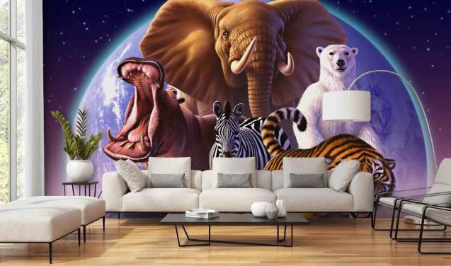 Elephant and Other Animals Montage Mural