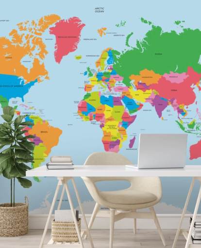 Political Map of the World Colourful Map Mural Political Map of the World Colourful Map Mural