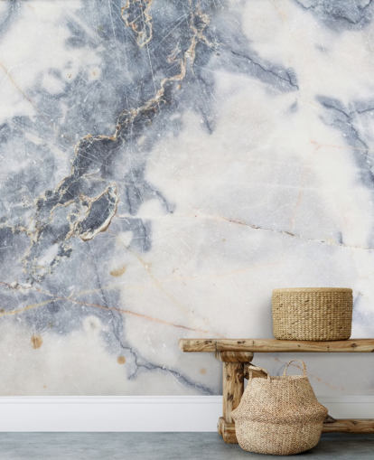 witte en blauwe aanpasbare marmeren behangmuurschildering genaamd White Marble voor keukens en badkamers witte en blauwe aanpasbare marmeren behangmuurschildering genaamd White Marble voor keukens en badkamers