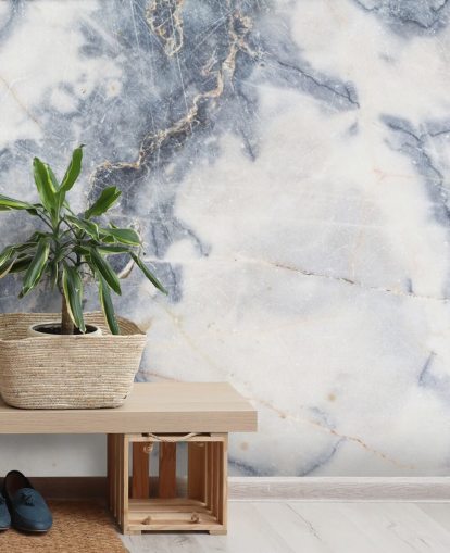 mural de papel de parede de mármore personalizável branco e azul chamado White Marble para cozinhas e banheiros mural de papel de parede de mármore personalizável branco e azul chamado White Marble para cozinhas e banheiros