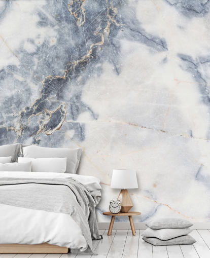hvit og blå tilpassbar marmor tapet veggmaleri kalt White Marble for kjøkken og bad hvit og blå tilpassbar marmor tapet veggmaleri kalt White Marble for kjøkken og bad