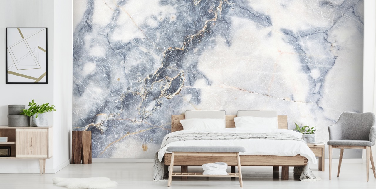 papier peint mural en marbre personnalisable blanc et bleu appelé White Marble pour les cuisines et les salles de bain papier peint mural en marbre personnalisable blanc et bleu appelé White Marble pour les cuisines et les salles de bain