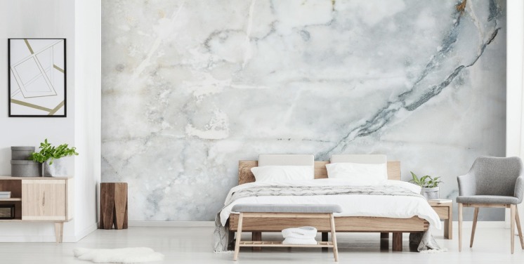 white marble wallpaper mural called Classic Marble for bedrooms, bathrooms and kitchens