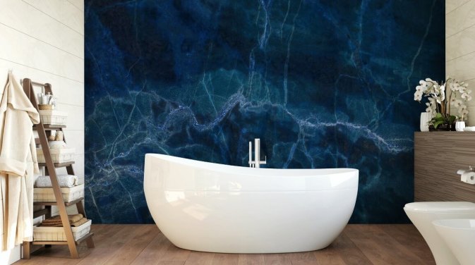 marineblå tilpassbar marmor tapet veggmaleri kalt Dark Blue Marble for soverom, bad og kjøkken