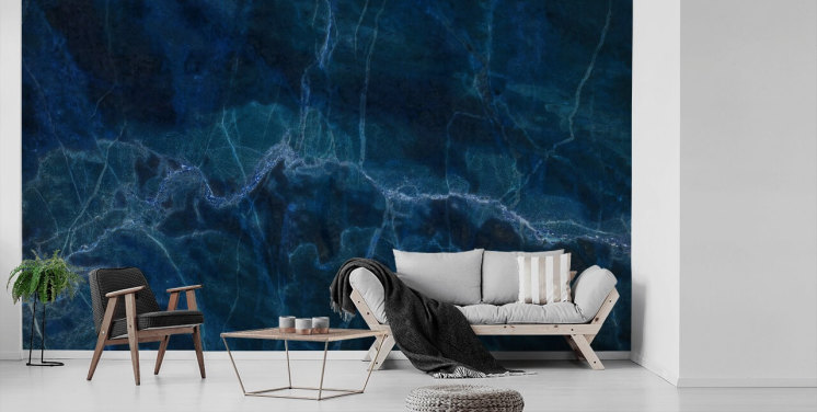 marineblå tilpasselig marmor tapet vægmaleri kaldet Dark Blue Marble til soveværelser, badeværelser og køkkener