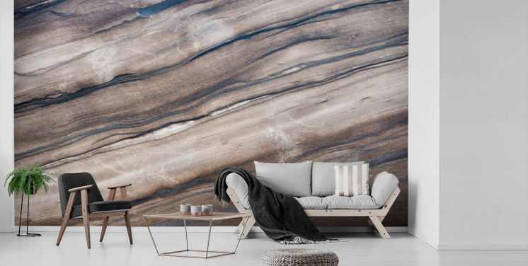 brun og creme marmor tapet vægmaleri kaldet Brown Marble til gange, stuer og soveværelser