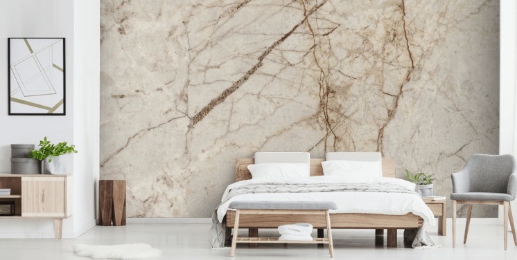 grädde och ljusbrun marmor effekt tapetväggmålning kallad Natural Effect Marble för sovrum, kök och badrum