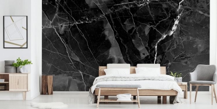 donkergrijze en zwarte marmeren muurschildering genaamd Marble - Charcoal voor keukens, woonkamers en slaapkamers