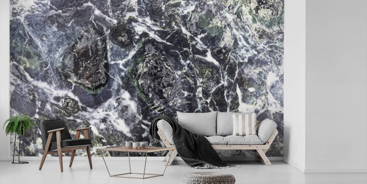 sort og hvid marmor tapet vægmaleri kaldet Black Marble til køkkener og badeværelser