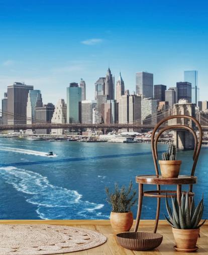 mural de papel de parede brilhante da cidade de Nova York chamado New York Brooklyn Bridge Skyline mural de papel de parede brilhante da cidade de Nova York chamado New York Brooklyn Bridge Skyline