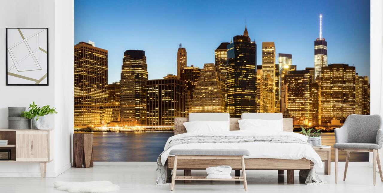 lit up new york at night wallpaper mural