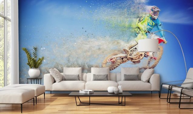 Flying Motocross Rider behang