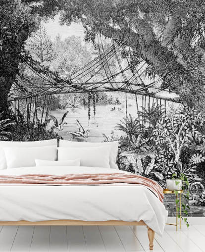 Black and White Vintage Jungle Illustration Wallpaper Black and White Vintage Jungle Illustration Wallpaper