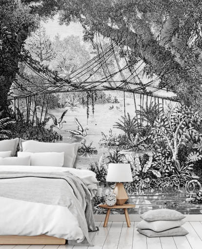 Svart og hvit Vintage Jungle Illustrasjon Bakgrunn Svart og hvit Vintage Jungle Illustrasjon Bakgrunn