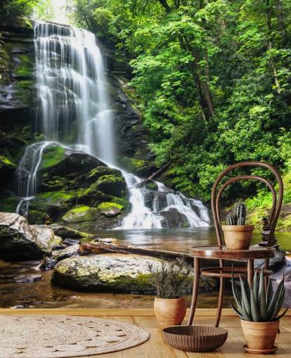 grünes kundenspezifisches Waldtapeten-Wandbild namens Zen-Wasserfall für Wohnzimmer grünes kundenspezifisches Waldtapeten-Wandbild namens Zen-Wasserfall für Wohnzimmer