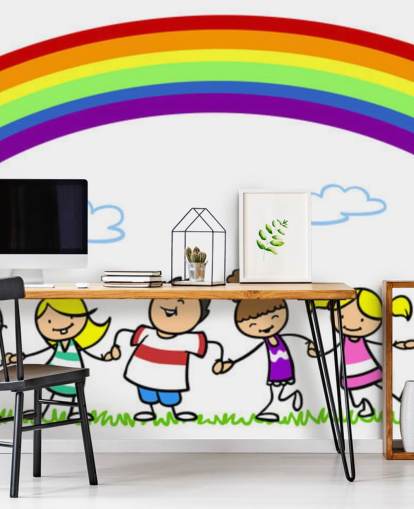 Holding Hands Under Rainbow Wall Mural Holding Hands Under Rainbow Wall Mural