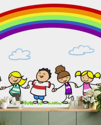 Decorazione murale con mani sotto l'arcobaleno Decorazione murale con mani sotto l'arcobaleno