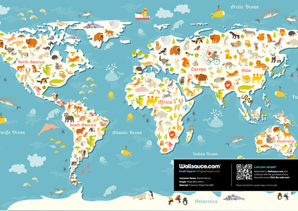 Animals World Map Wall Mural | Wallsauce US