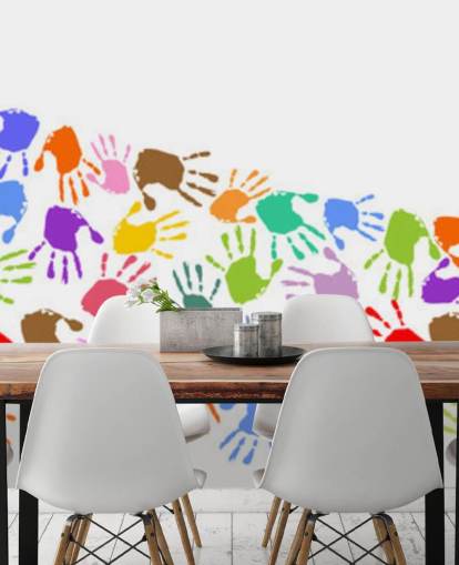 Mural de parede colorido onda de impressões de mãos Mural de parede colorido onda de impressões de mãos