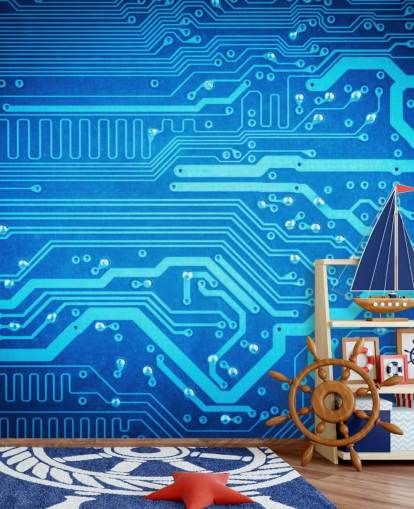blauw aanpasbaar gamingbehang genaamd Circuit Board voor tienerkamers blauw aanpasbaar gamingbehang genaamd Circuit Board voor tienerkamers