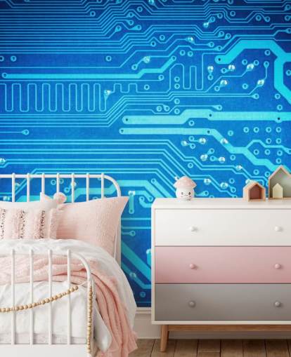 blue customisable gaming wallpaper called Circuit Board for teen's bedrooms blue customisable gaming wallpaper called Circuit Board for teen's bedrooms