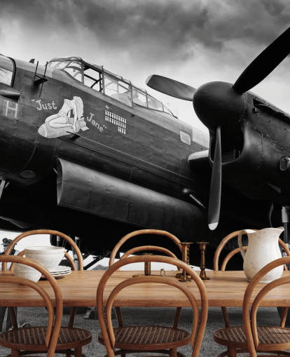 black and white RAF wallpaper mural called Avro Lancaster and Crew for offices, living rooms and businesses black and white RAF wallpaper mural called Avro Lancaster and Crew for offices, living rooms and businesses