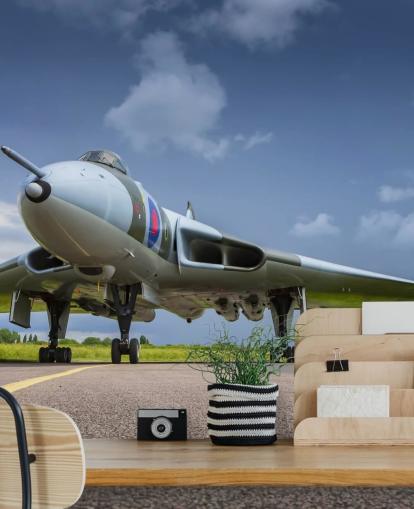 Avro Vulcan bombefly på rullebane vægmaleri Avro Vulcan bombefly på rullebane vægmaleri