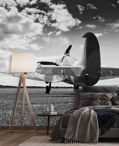 Papier Peint Rivière d'Avion Noir et Blanc Papier Peint Rivière d'Avion Noir et Blanc