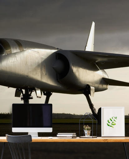 Vliegtuig op vloer behang Vliegtuig op vloer behang