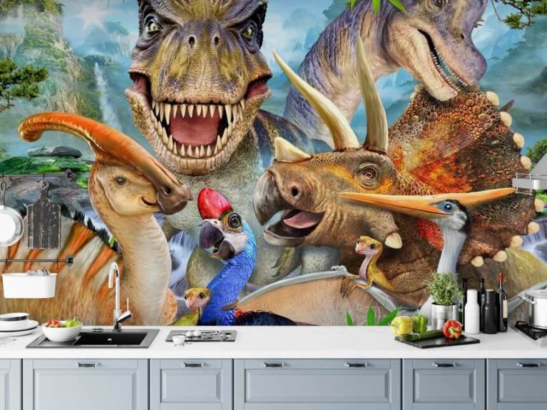 Kids Dinosaur with Trex Jurassic World Wallpaper Mural • Wallmur®