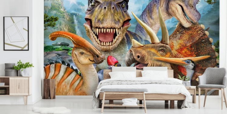 Dinosaurer Selfie vægmaleri