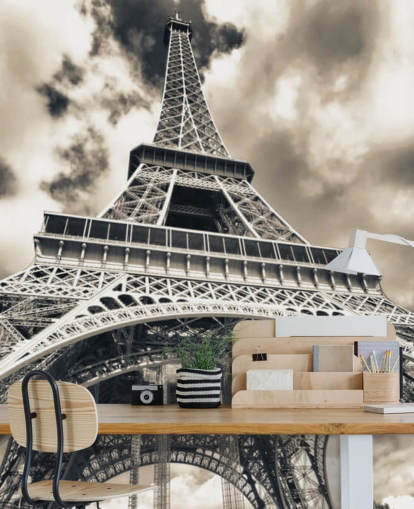 Black and White View of Eiffel Tower from Below Wallpaper Black and White View of Eiffel Tower from Below Wallpaper