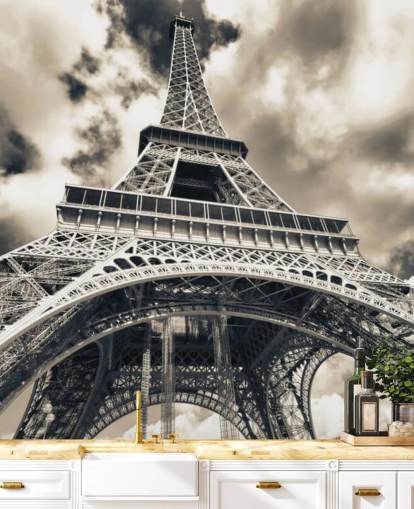 Black and White View of Eiffel Tower from Below Wallpaper Black and White View of Eiffel Tower from Below Wallpaper