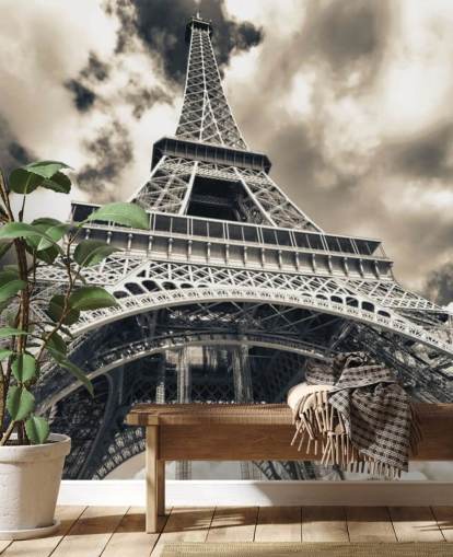 Black and White View of Eiffel Tower from Below Wallpaper Black and White View of Eiffel Tower from Below Wallpaper